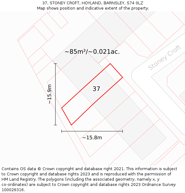 37, STONEY CROFT, HOYLAND, BARNSLEY, S74 0LZ: Plot and title map