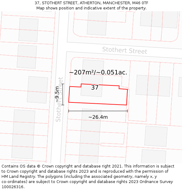 37, STOTHERT STREET, ATHERTON, MANCHESTER, M46 0TF: Plot and title map
