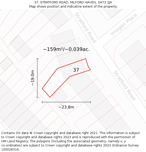37, STRATFORD ROAD, MILFORD HAVEN, SA73 2JA: Plot and title map