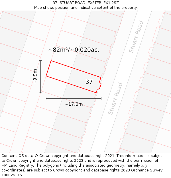 37, STUART ROAD, EXETER, EX1 2SZ: Plot and title map