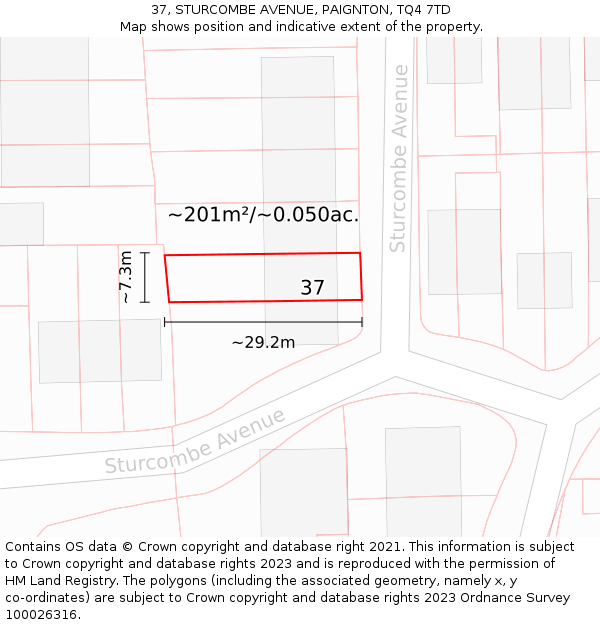 37, STURCOMBE AVENUE, PAIGNTON, TQ4 7TD: Plot and title map