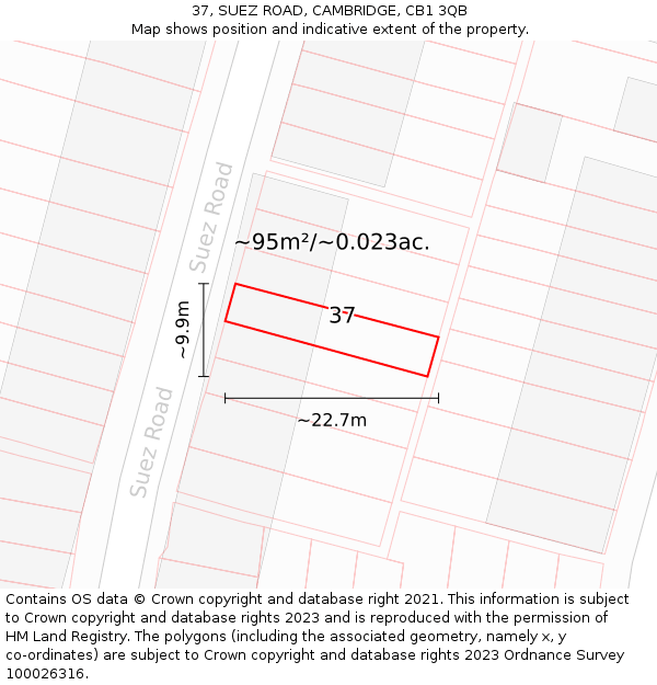 37, SUEZ ROAD, CAMBRIDGE, CB1 3QB: Plot and title map