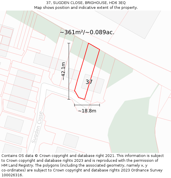 37, SUGDEN CLOSE, BRIGHOUSE, HD6 3EQ: Plot and title map