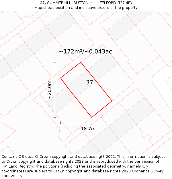 37, SUMMERHILL, SUTTON HILL, TELFORD, TF7 4EY: Plot and title map