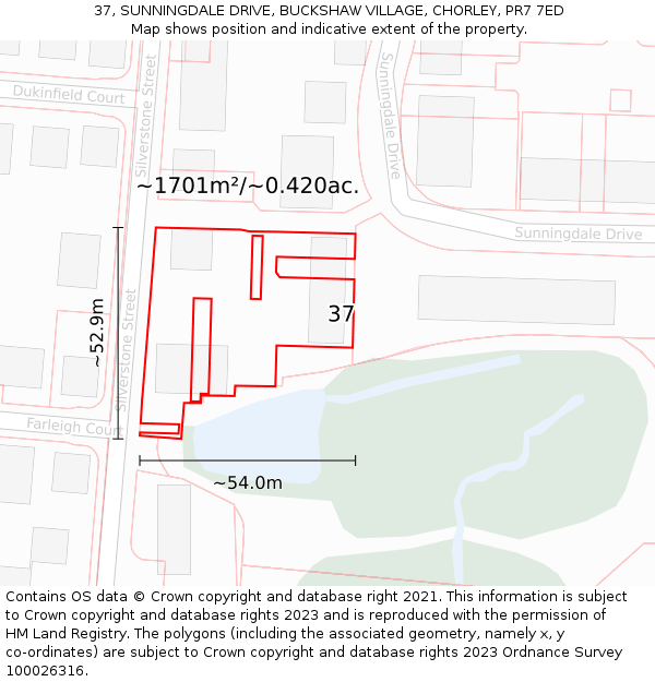 37, SUNNINGDALE DRIVE, BUCKSHAW VILLAGE, CHORLEY, PR7 7ED: Plot and title map