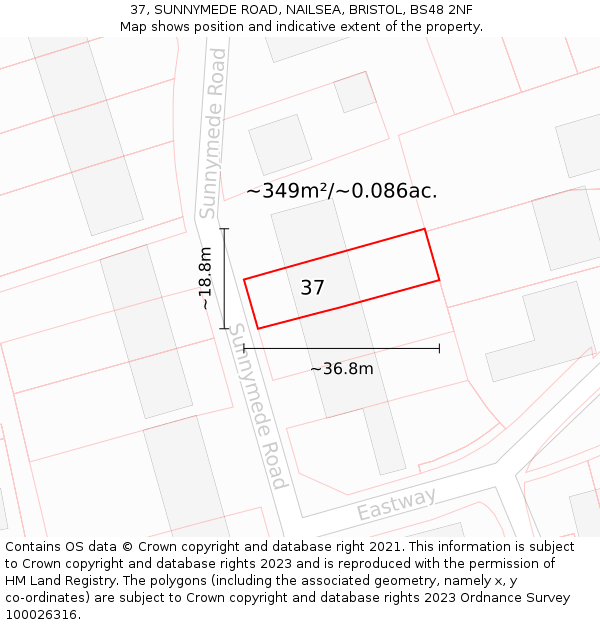 37, SUNNYMEDE ROAD, NAILSEA, BRISTOL, BS48 2NF: Plot and title map