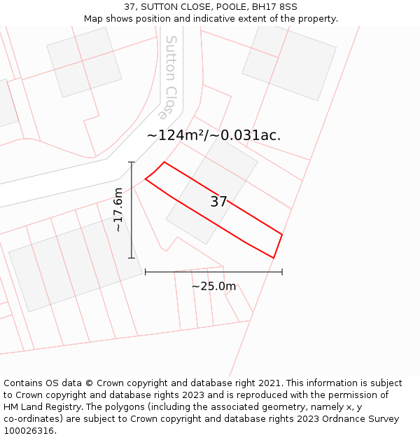 37, SUTTON CLOSE, POOLE, BH17 8SS: Plot and title map