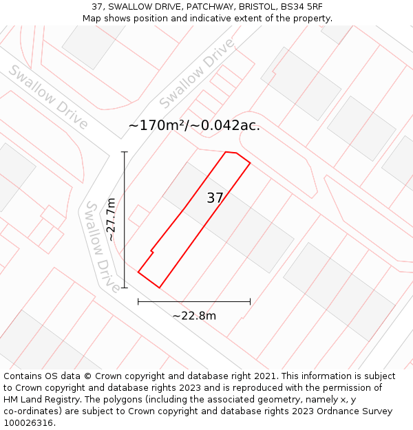 37, SWALLOW DRIVE, PATCHWAY, BRISTOL, BS34 5RF: Plot and title map