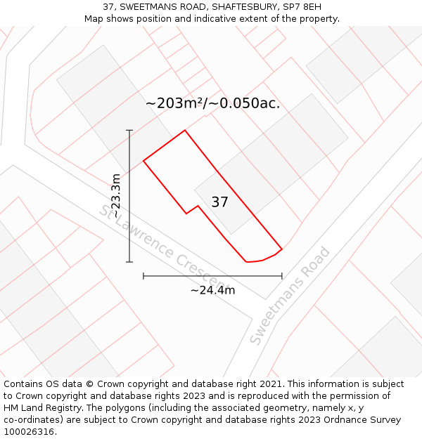 37, SWEETMANS ROAD, SHAFTESBURY, SP7 8EH: Plot and title map