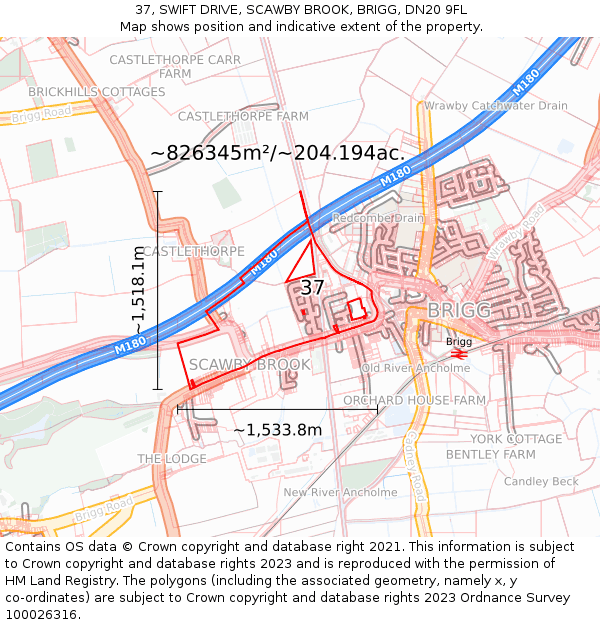 37, SWIFT DRIVE, SCAWBY BROOK, BRIGG, DN20 9FL: Plot and title map
