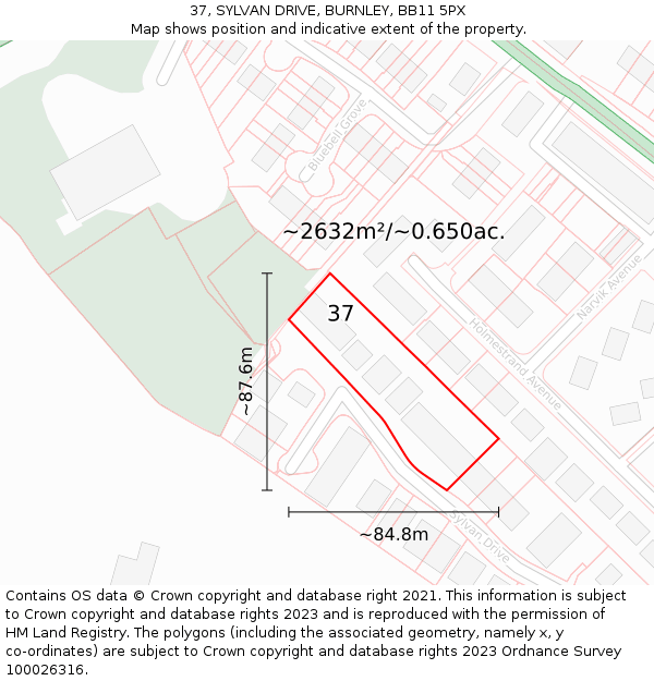 37, SYLVAN DRIVE, BURNLEY, BB11 5PX: Plot and title map