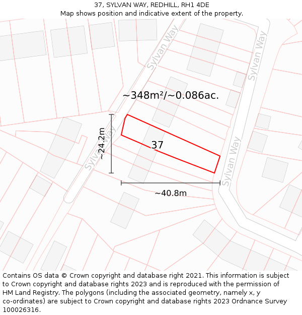 37, SYLVAN WAY, REDHILL, RH1 4DE: Plot and title map