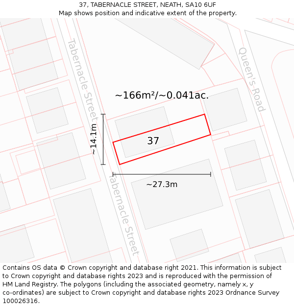 37, TABERNACLE STREET, NEATH, SA10 6UF: Plot and title map