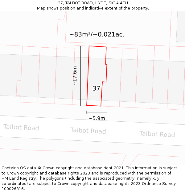 37, TALBOT ROAD, HYDE, SK14 4EU: Plot and title map