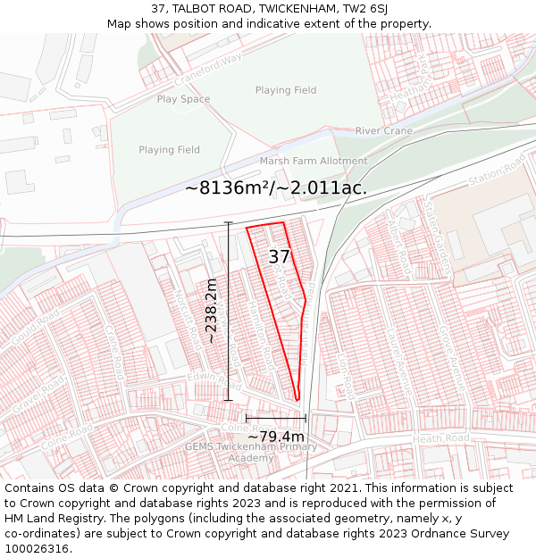 37, TALBOT ROAD, TWICKENHAM, TW2 6SJ: Plot and title map