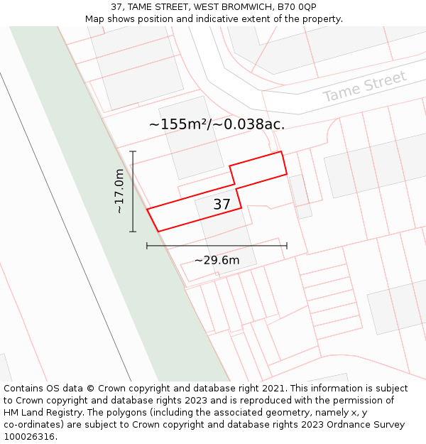 37, TAME STREET, WEST BROMWICH, B70 0QP: Plot and title map