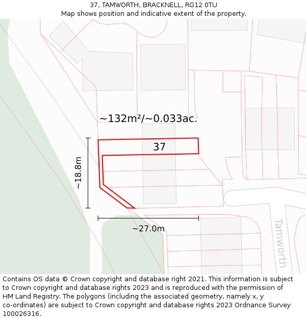37, TAMWORTH, BRACKNELL, RG12 0TU: Plot and title map