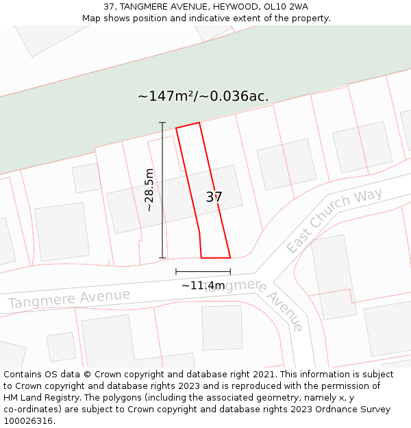 37, TANGMERE AVENUE, HEYWOOD, OL10 2WA: Plot and title map