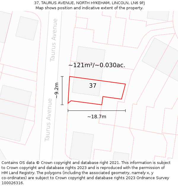 37, TAURUS AVENUE, NORTH HYKEHAM, LINCOLN, LN6 9FJ: Plot and title map