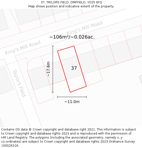 37, TAYLORS FIELD, DRIFFIELD, YO25 6FQ: Plot and title map