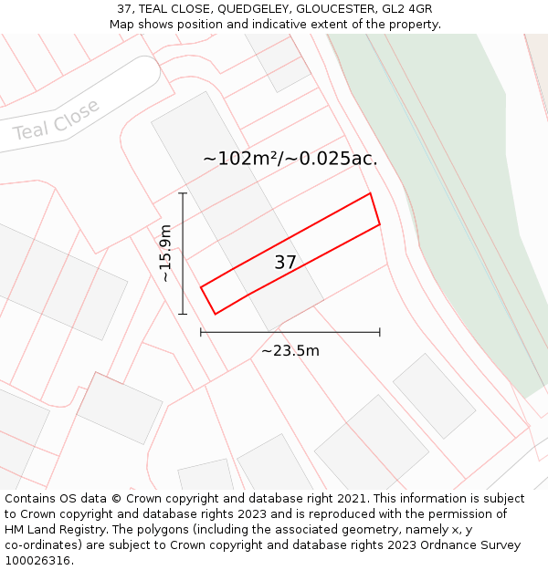 37, TEAL CLOSE, QUEDGELEY, GLOUCESTER, GL2 4GR: Plot and title map
