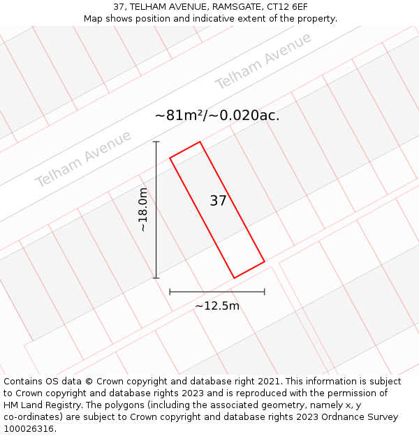 37, TELHAM AVENUE, RAMSGATE, CT12 6EF: Plot and title map