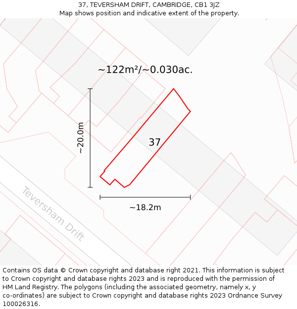 37, TEVERSHAM DRIFT, CAMBRIDGE, CB1 3JZ: Plot and title map