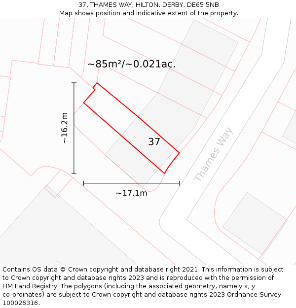 37, THAMES WAY, HILTON, DERBY, DE65 5NB: Plot and title map
