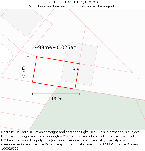 37, THE BELFRY, LUTON, LU2 7GA: Plot and title map