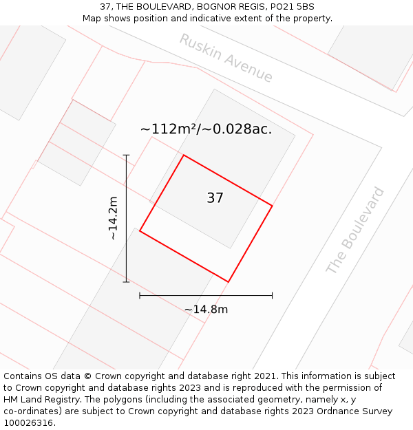 37, THE BOULEVARD, BOGNOR REGIS, PO21 5BS: Plot and title map