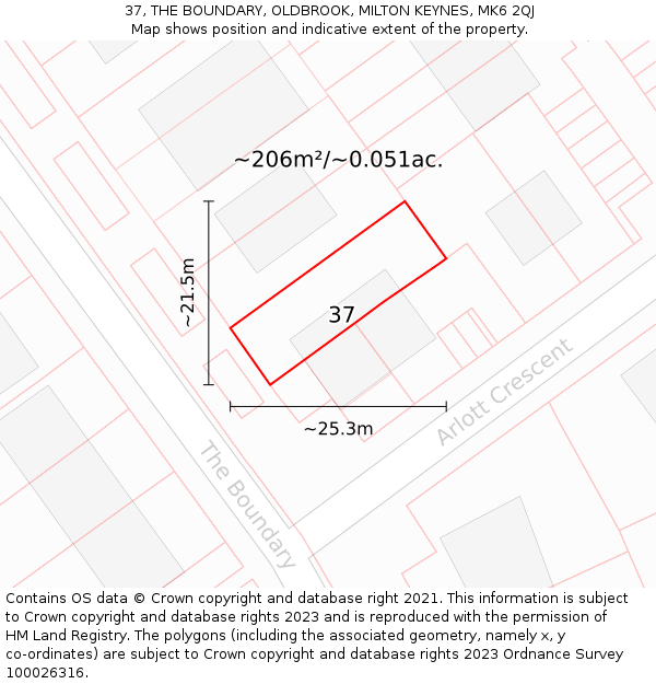 37, THE BOUNDARY, OLDBROOK, MILTON KEYNES, MK6 2QJ: Plot and title map
