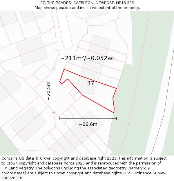 37, THE BRADES, CAERLEON, NEWPORT, NP18 3PS: Plot and title map
