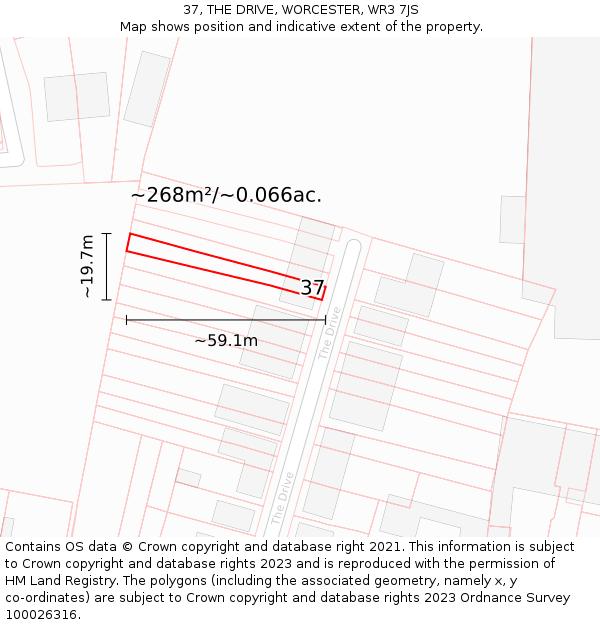 37, THE DRIVE, WORCESTER, WR3 7JS: Plot and title map