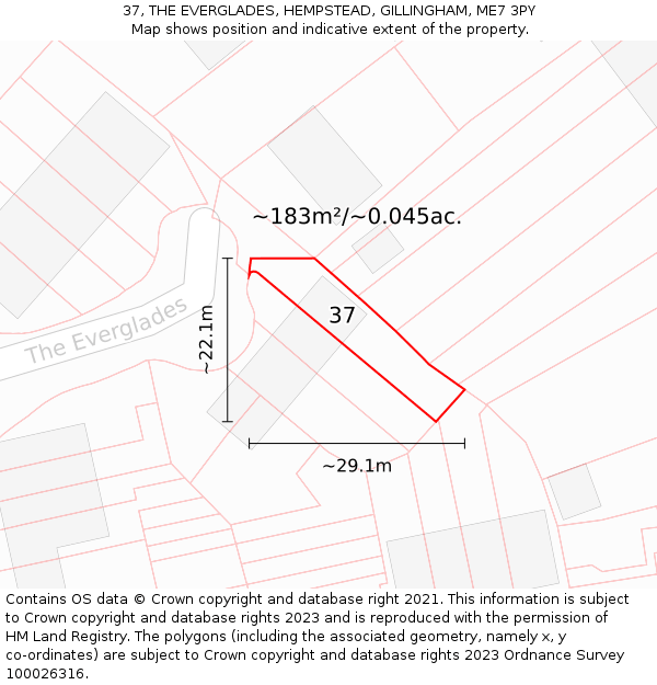 37, THE EVERGLADES, HEMPSTEAD, GILLINGHAM, ME7 3PY: Plot and title map