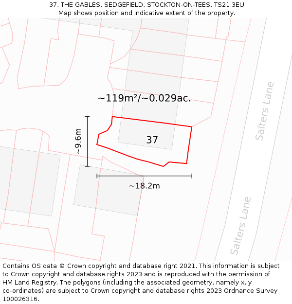 37, THE GABLES, SEDGEFIELD, STOCKTON-ON-TEES, TS21 3EU: Plot and title map
