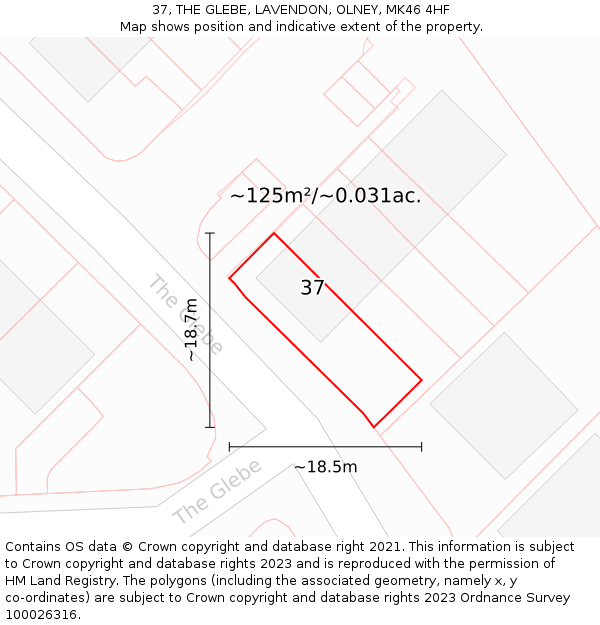 37, THE GLEBE, LAVENDON, OLNEY, MK46 4HF: Plot and title map