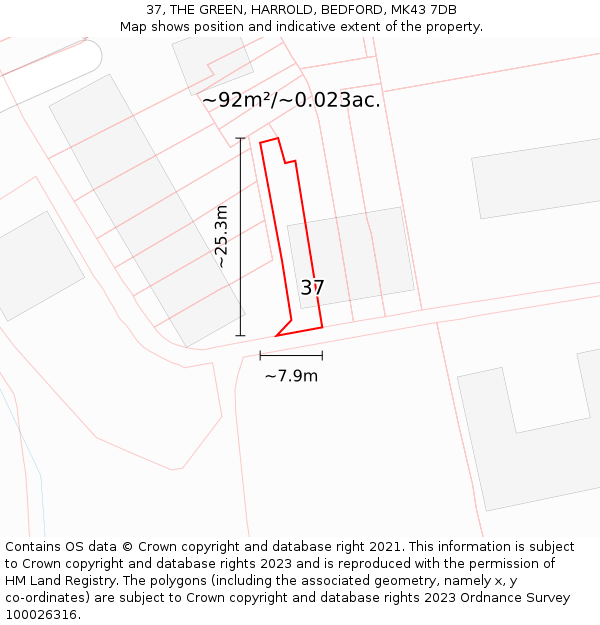 37, THE GREEN, HARROLD, BEDFORD, MK43 7DB: Plot and title map