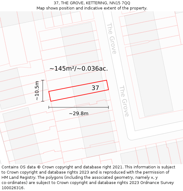 37, THE GROVE, KETTERING, NN15 7QQ: Plot and title map