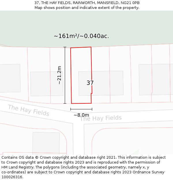 37, THE HAY FIELDS, RAINWORTH, MANSFIELD, NG21 0PB: Plot and title map