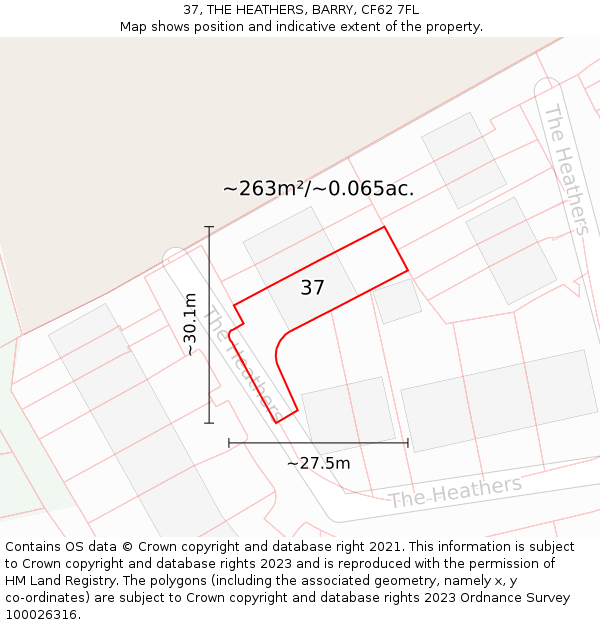 37, THE HEATHERS, BARRY, CF62 7FL: Plot and title map