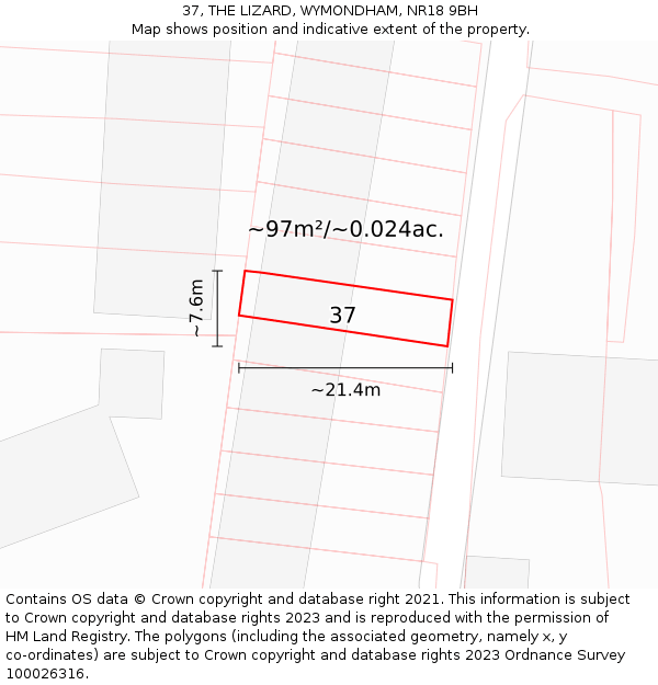 37, THE LIZARD, WYMONDHAM, NR18 9BH: Plot and title map