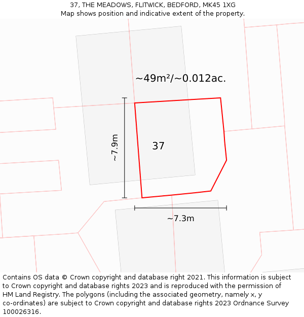 37, THE MEADOWS, FLITWICK, BEDFORD, MK45 1XG: Plot and title map