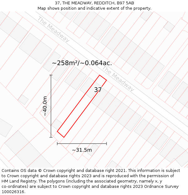 37, THE MEADWAY, REDDITCH, B97 5AB: Plot and title map