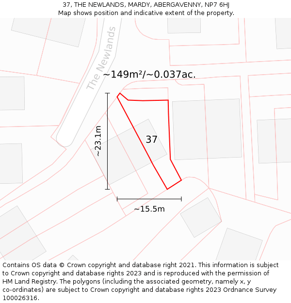 37, THE NEWLANDS, MARDY, ABERGAVENNY, NP7 6HJ: Plot and title map