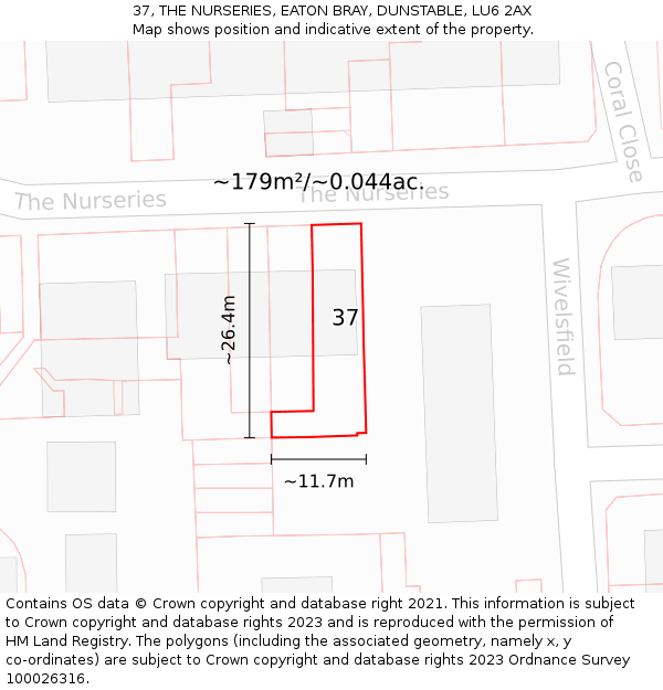 37, THE NURSERIES, EATON BRAY, DUNSTABLE, LU6 2AX: Plot and title map