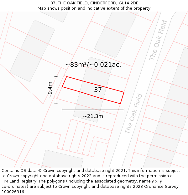 37, THE OAK FIELD, CINDERFORD, GL14 2DE: Plot and title map