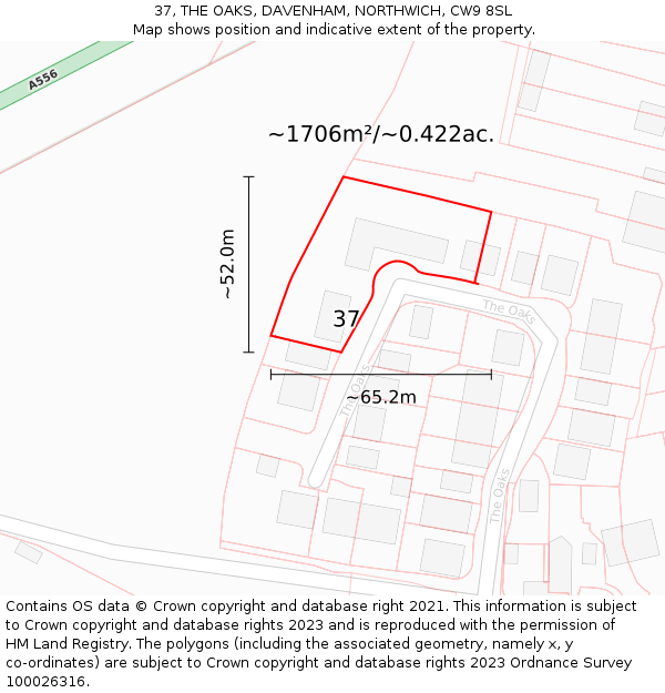 37, THE OAKS, DAVENHAM, NORTHWICH, CW9 8SL: Plot and title map