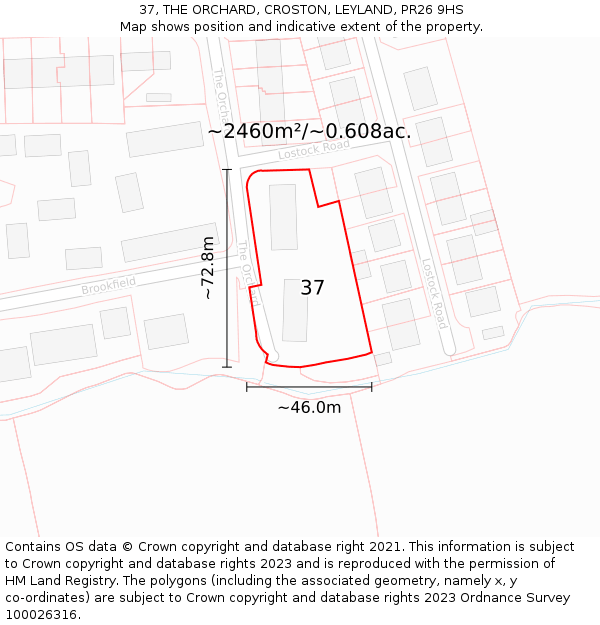 37, THE ORCHARD, CROSTON, LEYLAND, PR26 9HS: Plot and title map