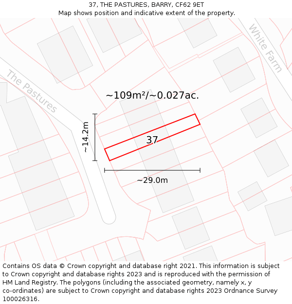 37, THE PASTURES, BARRY, CF62 9ET: Plot and title map