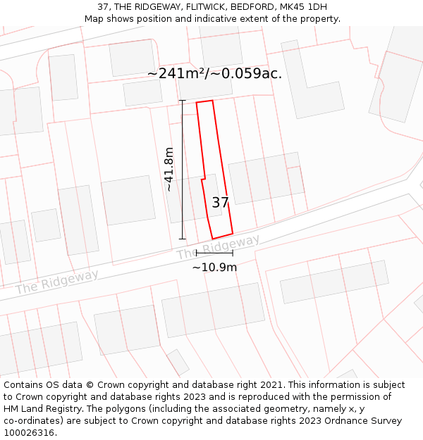 37, THE RIDGEWAY, FLITWICK, BEDFORD, MK45 1DH: Plot and title map